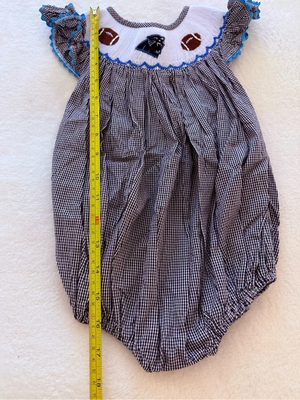 The Posh Closet Carolina Panthers Smocked Baby Bubble - size 24 months